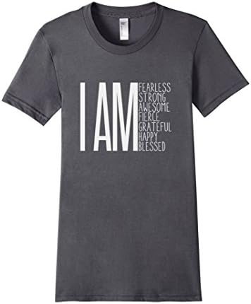 Women's I AM Fearless, I AM Strong, I AM Blessed Inspirational Tee XL Asphalt
