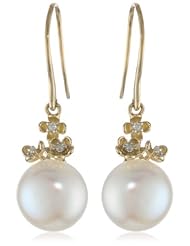 10K Yellow Gold 10.5-11.0mm Freshwater Cultured Pearl and Diamond Charm Earrings (0.05 cttw, G-H Color, I1-I2 Clarity)