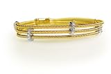 18K Yellow Gold Multi-Strand, Hand-Woven Mesh Bracelet, Designed With Five Bar-Shaped White-Gold Stations, Enhanced With Pave Set Diamonds. ( GH-Color, SI-Clarity; c.t.tw.0.40 CT ).
