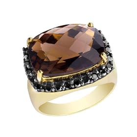 Smokey Quartz Gemstone and Black Diamond Cocktail Ring 16.6 Carat (ctw) in 14K... by MyJewelryBox.com