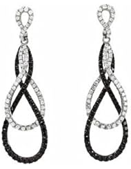 14K White Gold Black and White Diamond Earrings - 1.50 Ct. -- LIFETIME WARRANTY