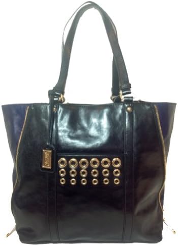 Badgley Mischka Zoe Shine Bi-Color Colorblock Large Shopper Tote, Black / Sapphire