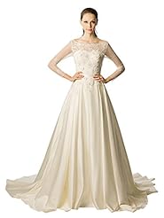 Sexy A-line Sheer Backless Beaded Applique Satin Long Sleeves  Dress with a Court Train 
