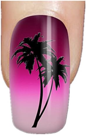Fashionable Nail Decals With Palm Trees Gradient Background 20 PCS Full Covers