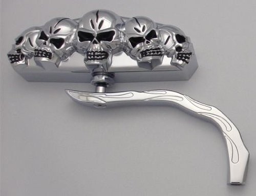 Motorcycle 5 Skull Mirror with Billet Worm Stem