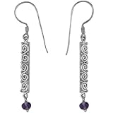 Sterling Silver Swirl Design Amethyst Dangle Earrings by Sajen
