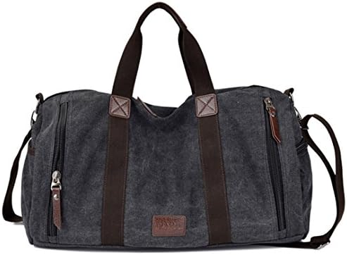 S-cool shop High Capacity Weekend Travel Duffel Messenger Tote Bag Durable Canvas Material Simple Design With Many Pockets(black)