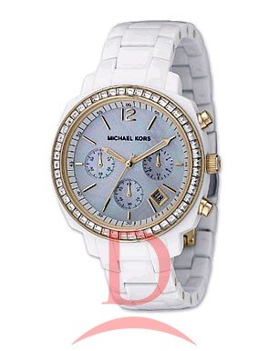Michael Kors Quartz, Mother of Pearl Dial with White Acrylic Band - Womens Watch MK5187
