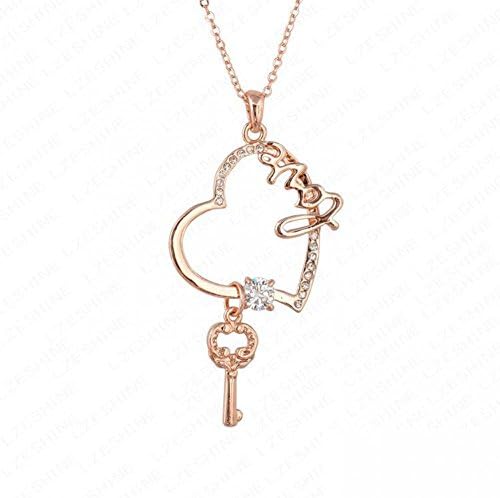 Kiss Love New Arrival Key Charm Necklace Gold Plated Austrian Crystals Heart Pendant Necklace With Letter"Love" Nl0020-C