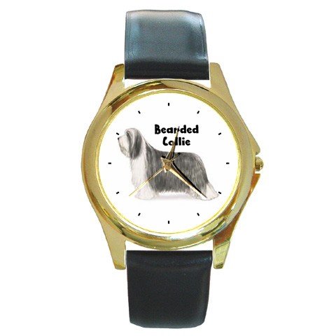 Bearded Collie Round Gold Metal Watch