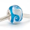 Murano Style Glass Lampwork Bead Fits Pandora Aqua White Swirl 14mm (1)