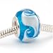 Murano Style Glass Lampwork Bead Fits Pandora Aqua White Swirl 14mm (1)