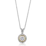 Sterling Silver 2-Tone CZ Solitaire w/ Side Stones Pendant Necklace