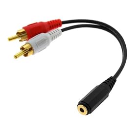 GTMax Gold Plated 3.5mm Stereo Female to 2 RCA Male Y-Cable - 6 Inch
