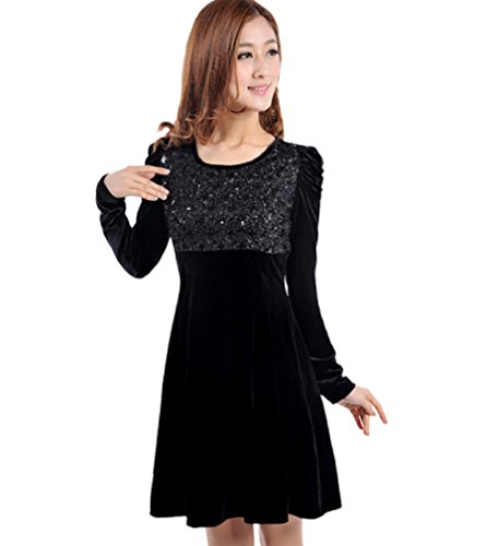 【ARINCO】 スパンコール付 ラウンドネック ワンピース 春 レディース 大きい サイズ M L XL 2XL 3XL 4XL