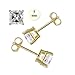 Noureda 14K Yellow Gold Stud Earring Aprx 2 Carat Total Weight, 5mm Each Princess Cut Simulated Diamond Earring. Set on High Quality Prong Setting & Friction Style Post
