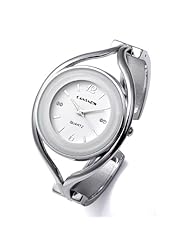 Jovivi Fashion Silver-tone Oval Quartz Wrist Watch, Cuff Bangle Bracelet Band -- White