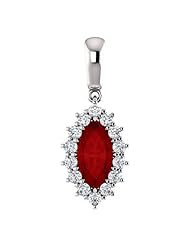 10K White Gold 10.00x5.00mm Marquise Cut Chatham Created Ruby and Diamond Pendant -- LIFETIME WARRANTY