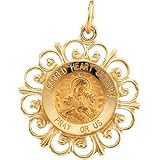14K Yellow Gold Round Sacred Heart Of Mary Pendant Medal | Size/Info: 18.5mm