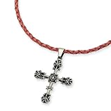 Mens Stainless Steel Antiqued Cross Necklace