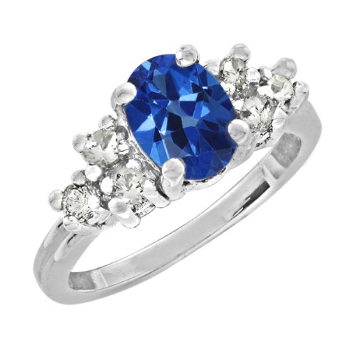 2.10 Ct 8X6 Oval Mystic Sapphire Topaz White Gold Ring