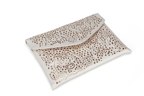 VOCHIC Womens Faux Leather Neon Hollow Flowers Envelope Summer Clutch Purse