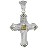 14K White Gold Mens Diamond Cross Pendant with Yellow Diamonds 3.45 Ctw