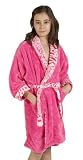 Plush Microterry with Leopard Trim Girl's Bathrobe, 100% Polyester, Fuchsia
