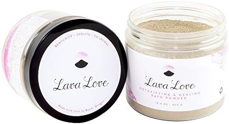Lava Love Vegan Bath Powder Made with Volcanic Ash (Bentonite, Zeolite &amp; Charcoal) From Oregon, 16.6 oz Jar by Lava Love