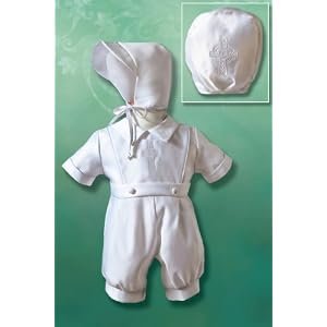 Boy's Matte Satin Christening Romper with Embroidered Celtic Cross