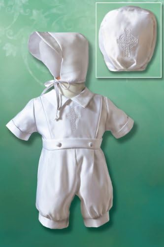 Boy's Matte Satin Christening Romper with Embroidered Celtic Cross