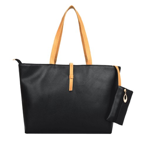Classic Fashion Leather Tote Bags with Coin Wallet (Black)