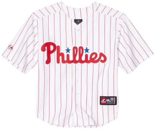MLB Boys' Philadelphia Phillies Chase Utley Button Down Jersey with Name & Number (Red, 8)