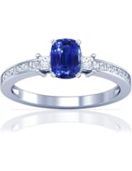 18K White Gold Cushion Cut Blue Sapphire Ring With Sidestones (GIA Certificate)