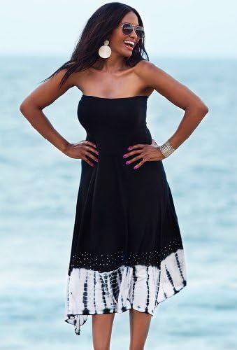 S4A Women'S Plus Size Black Tie Dye Convertible Dress