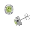 FOJO's Diamonds in Silver Cushion Cut Peridot Stud Earrings (.10 ct. tw.)
