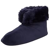 Dearfoams Women's Microfiber Velour Bootie,Cadet Navy,Large (US Women's 9-10 M)