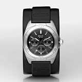 RELIC Black Leather Strap Multifunction Watch