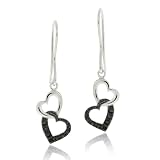 Sterling Silver Black Diamond Accent Double Heart Dangle Earrings