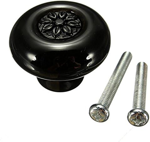 KINGSO Retro Style Round Ceramic Door Knob Cabinet Drawer Cupboard Pull Handle Black&amp;Black