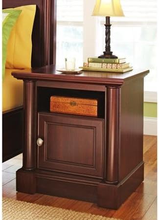NIGHT TABLE with Cabinet Furniture Home Bedroom Nightstand, Cherry Finish