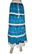 Retro Boho Teal Blue Floral Print Cotton Womens Long Gypsy Skirt 38"