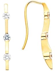 14K Yellow Gold Three-Stone Diamond Earrings - 2.40 Ct. -- LIFETIME WARRANTY