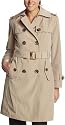 London Fog Women's London Fog Petite Faux Silk Double Breasted Trench With Zip Out Liner