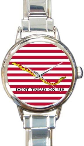 Personalized Watch Gadsden Flag Don't Tread On Me Round Italian Charm stainless steel Watch