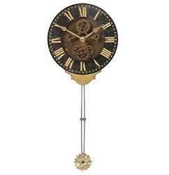 Timeworks Leonardo Collection Mini Wall Clock with Pendulum, Black, 6-Inches x 13.5-Inches