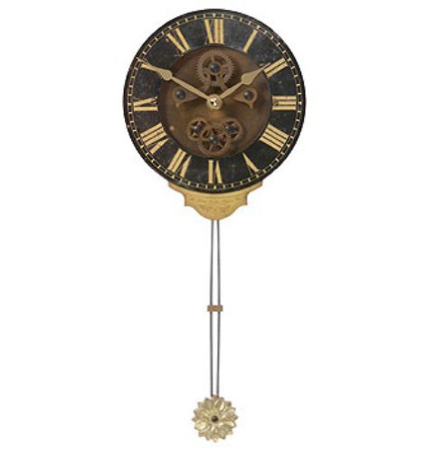 Timeworks Leonardo Collection Mini Wall Clock with Pendulum, Black, 6-Inches x 13.5-Inches