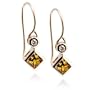 14k Yellow Gold Citrine Princess Cut and Diamond Earrings