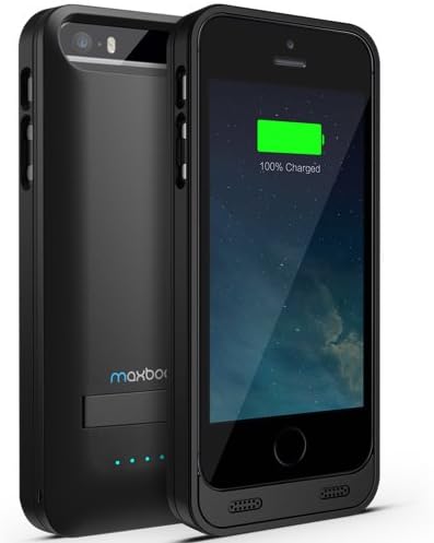 Maxboost Atomic S External Protective iPhone 5S Battery Case / iPhone 5 Battery Case with Built-in Kickstand (Apple MFI Certified, Fits All Versions of iPhone 5 / 5S - Lightning Connector Output, MicroUSB Input ) [100% Compatible with iPhone 5 / 5S on iOS 7.0+ , Strengthened MicroUSB Input Port, No Signal Reduction]