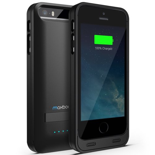 Maxboost Atomic S External Protective iPhone 5S Battery Case / iPhone 5 Battery Case with Built-in Kickstand (Apple MFI Certified, Fits All Versions of iPhone 5 / 5S - Lightning Connector Output, MicroUSB Input ) [100% Compatible with iPhone 5 / 5S on iOS 7.0+ , Strengthened MicroUSB Input Port, No Signal Reduction]